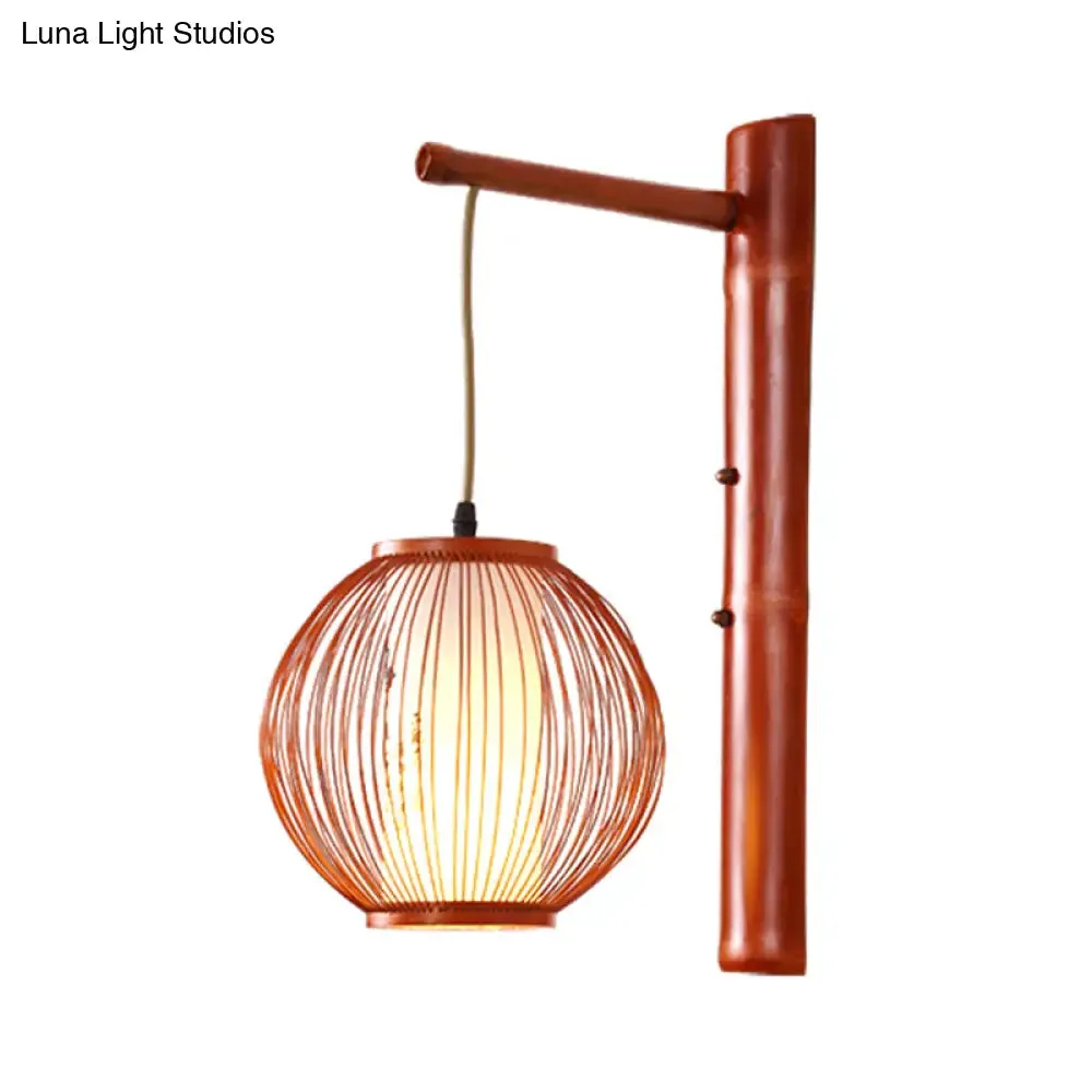 Bamboo 1 Bulb Bronze Wall Sconce with Inner White Cylinder Parchment Shade - Global Lighting Fixture