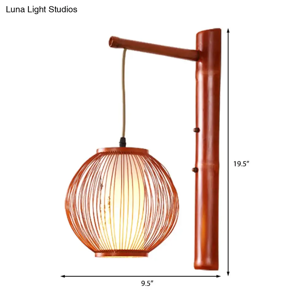 Bamboo 1 Bulb Bronze Wall Sconce with Inner White Cylinder Parchment Shade - Global Lighting Fixture