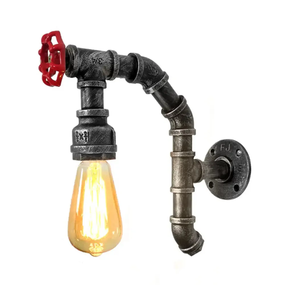 Bare Bulb Wall Sconce: Vintage Metal Pipe Light for Dining Room in Aged Silver/Copper