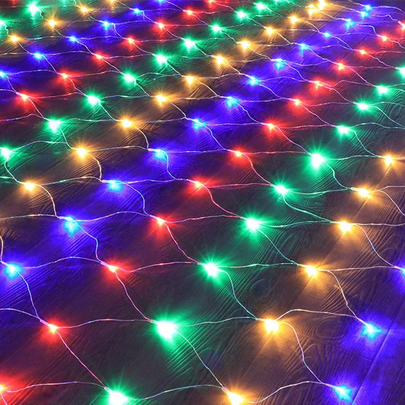 Battery Operated 8 Function LED Window Net Lights (200 Lights - 2M x 1.5M) - Multicoloured Lights