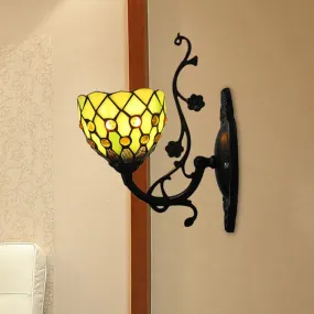 Beaded Stained Glass Bowl Wall Mount Light - 1 Light Mini Wall Lighting