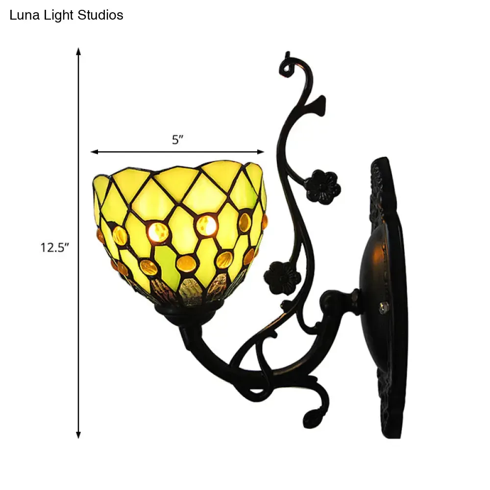 Beaded Stained Glass Bowl Wall Mount Light - 1 Light Mini Wall Lighting