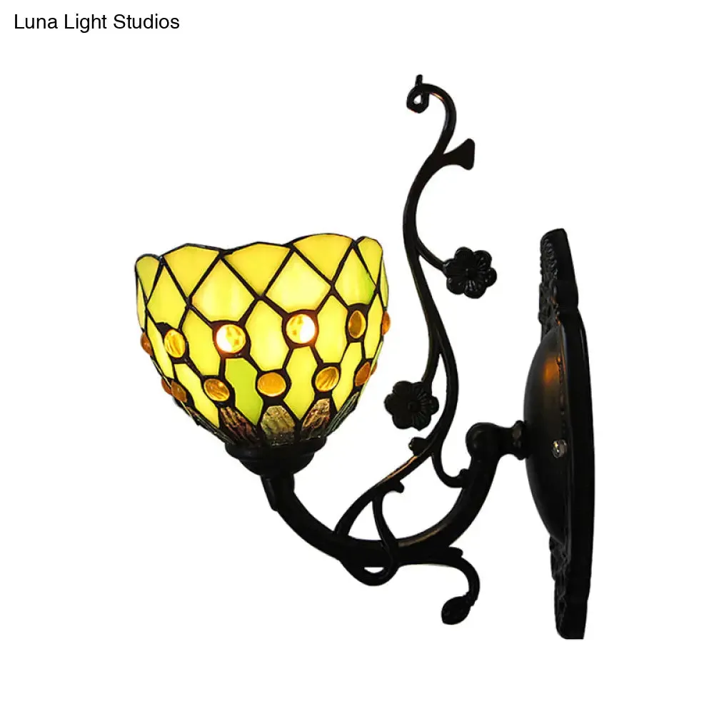 Beaded Stained Glass Bowl Wall Mount Light - 1 Light Mini Wall Lighting