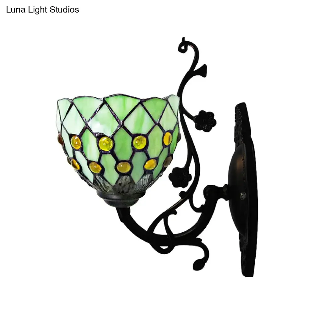 Beaded Stained Glass Bowl Wall Mount Light - 1 Light Mini Wall Lighting