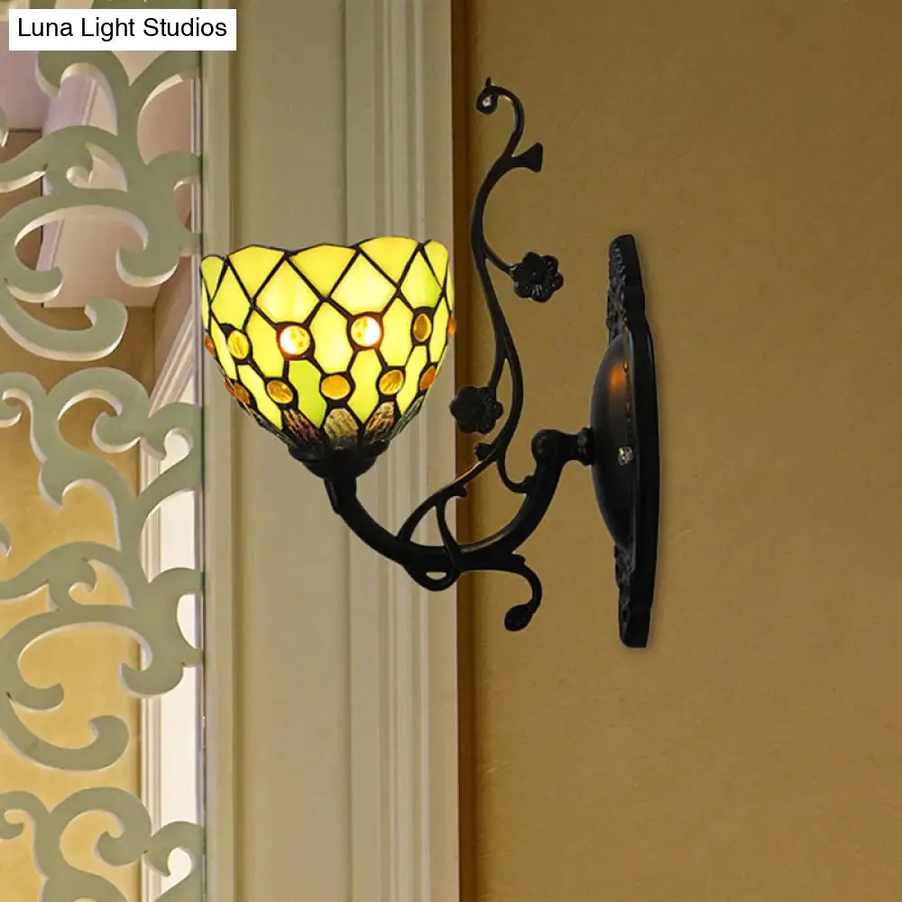 Beaded Stained Glass Bowl Wall Mount Light - 1 Light Mini Wall Lighting