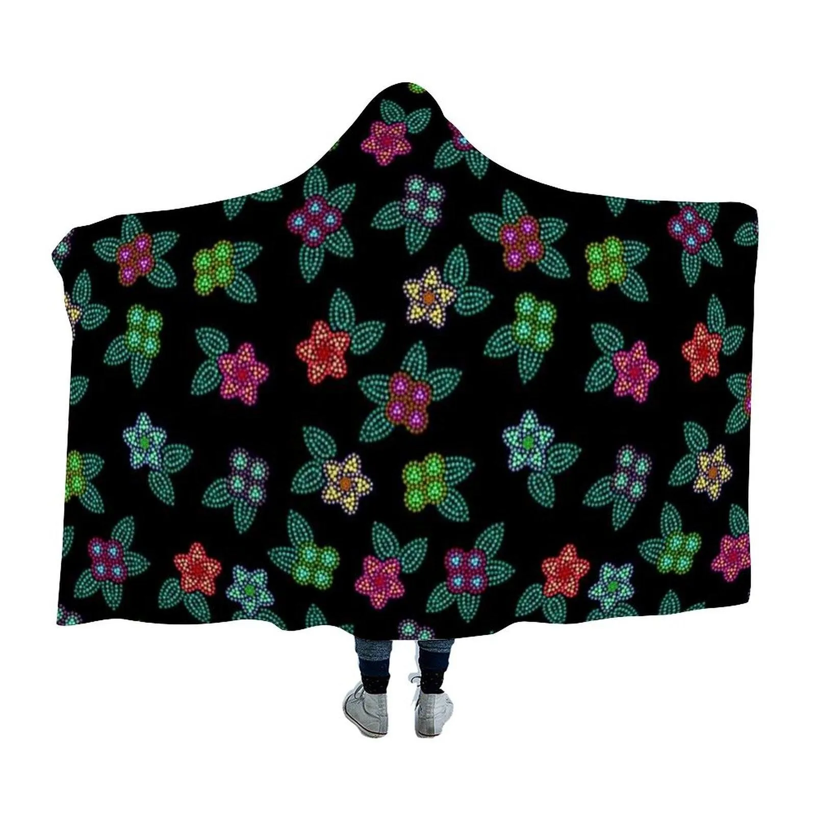 Berry Flowers Black Hooded Blanket