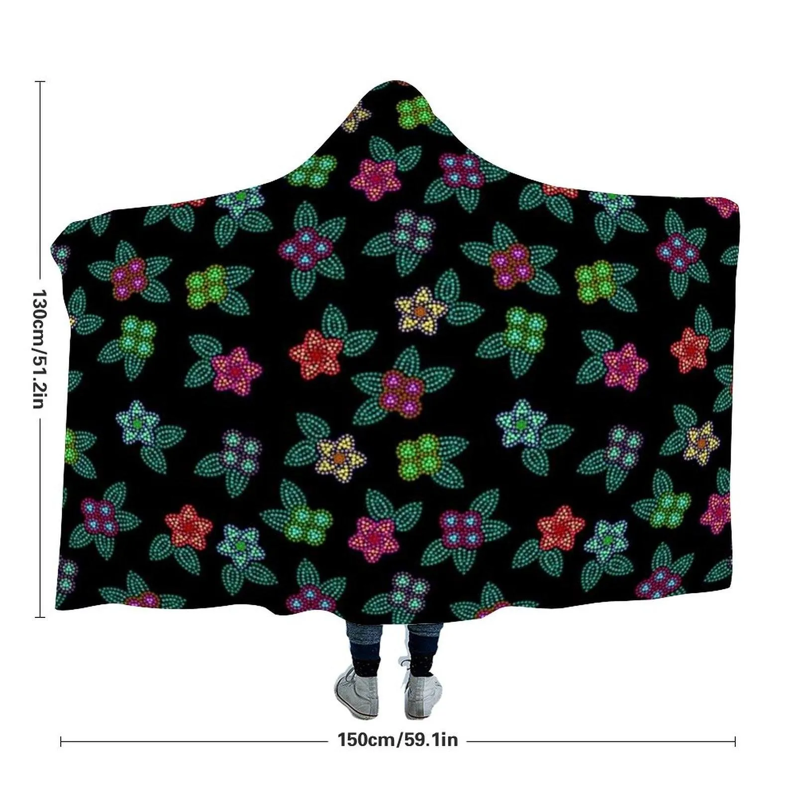 Berry Flowers Black Hooded Blanket