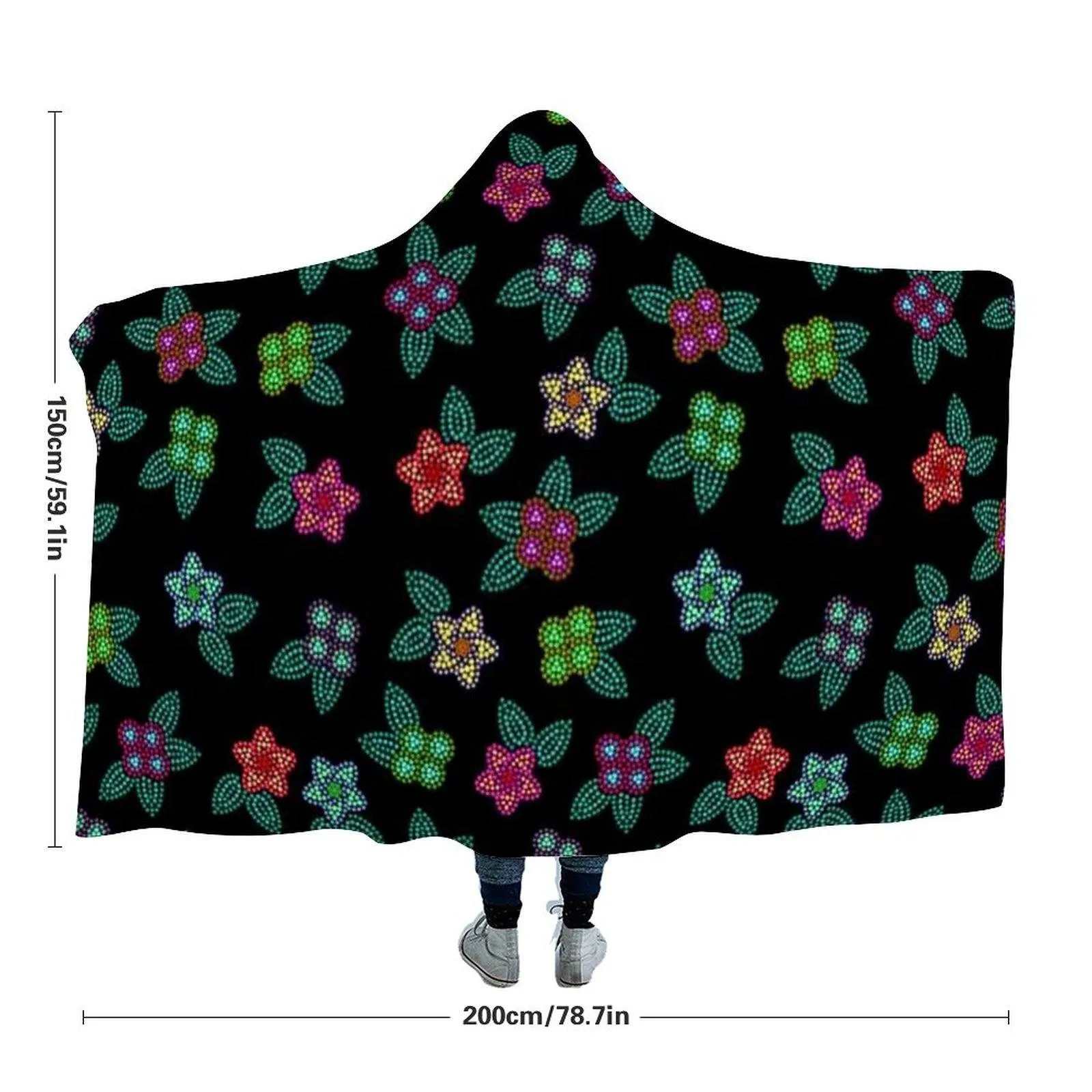 Berry Flowers Black Hooded Blanket