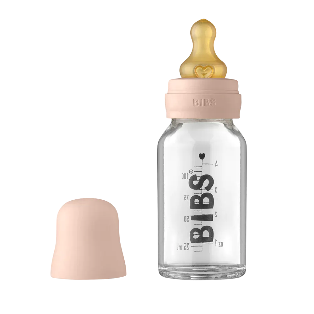 Bibs - Glass baby bottle, plus 2pk teats, bottle sleeve pink