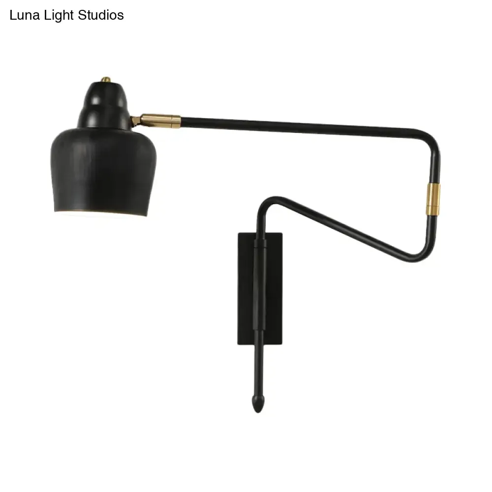 Black and Gold Industrial Wall Sconce with Angled Arm and Bowl Shade