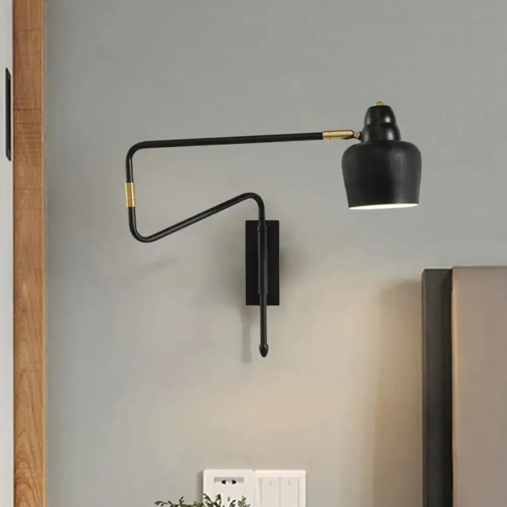 Black and Gold Industrial Wall Sconce with Angled Arm and Bowl Shade