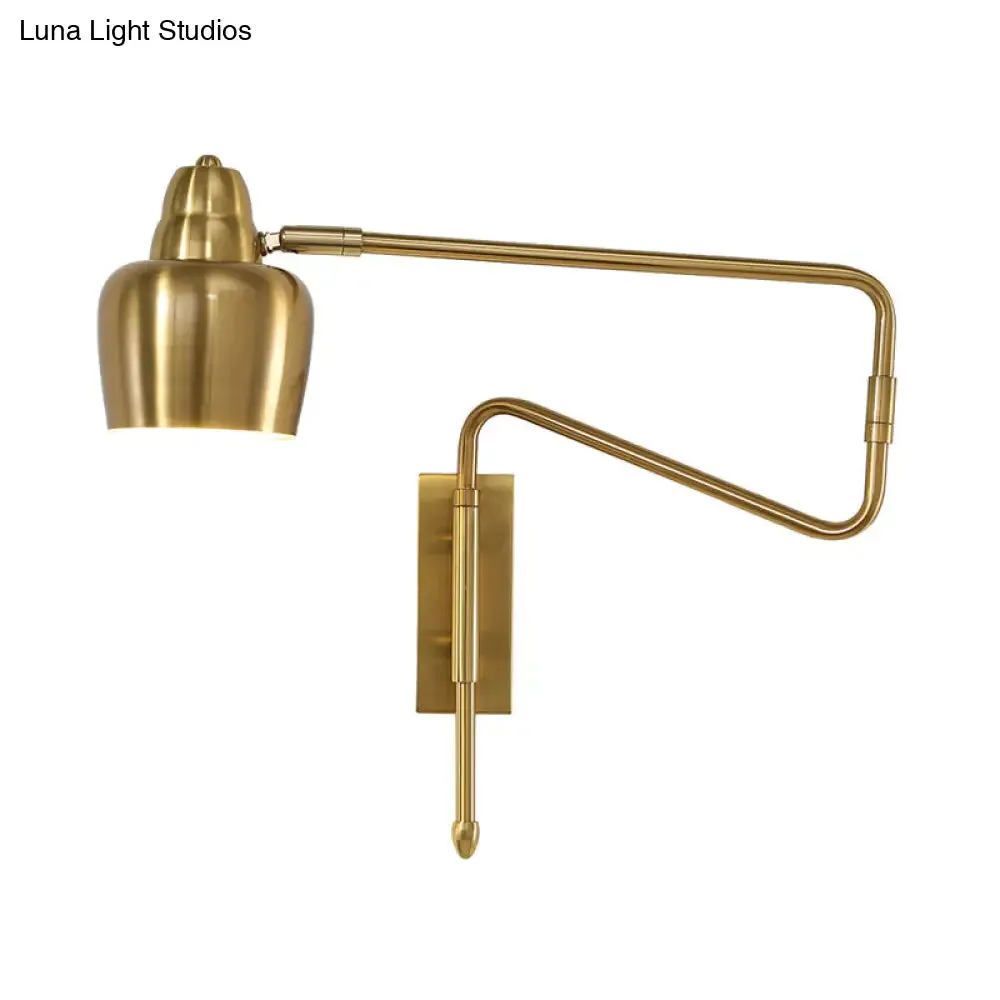 Black and Gold Industrial Wall Sconce with Angled Arm and Bowl Shade