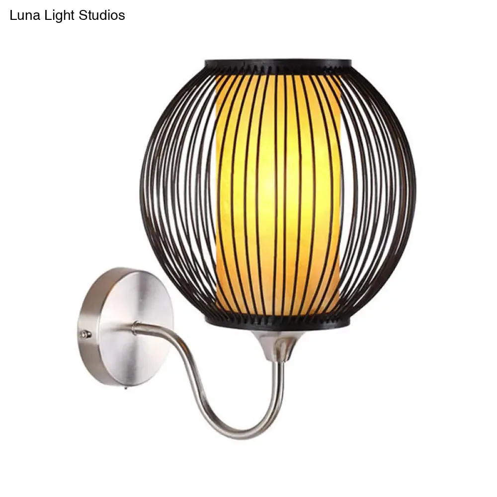 Black Asian Style Bamboo Wall Lamp with Gooseneck Arm - 1-Light Sconce Lighting for Bedside