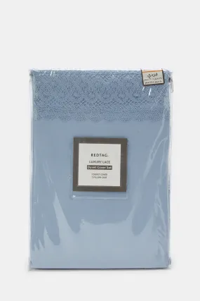 Blue 2 Piece Lace Trim Duvet Cover Set (Single Size)