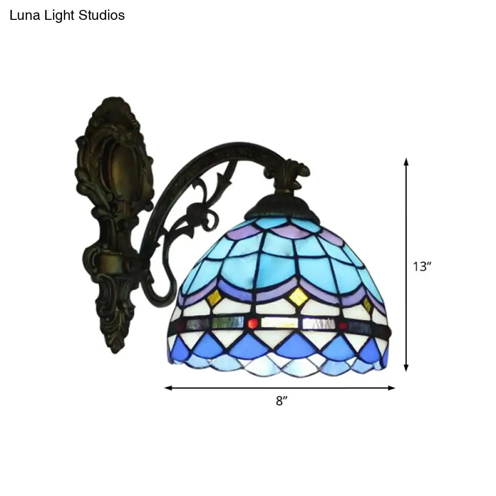 Blue Baroque Stained Glass Dome Wall Light - Bedroom Wall Mount Fixture