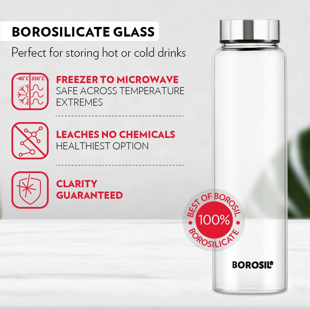 Borosil Crysto Glass Bottle w SS Lid, Personalise