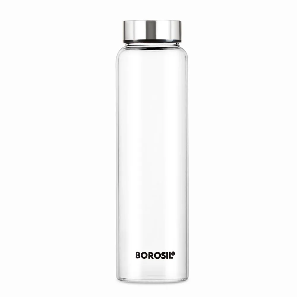 Borosil Crysto Glass Bottle w SS Lid, Personalise