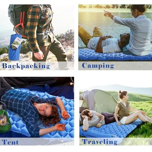 BoxedHome Camping Sleeping Pad, Ultralight Inflatable Camping Mat with Built-in Pillow Sleeping Pads for Camping Backpacking Hiking Traveling Tent, Compact & Lightweight Air Mattress