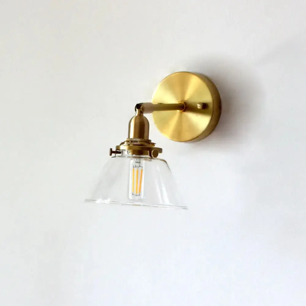 Brass Rotating Wall Sconce: Minimalist Tapered Glass Design for Living Room