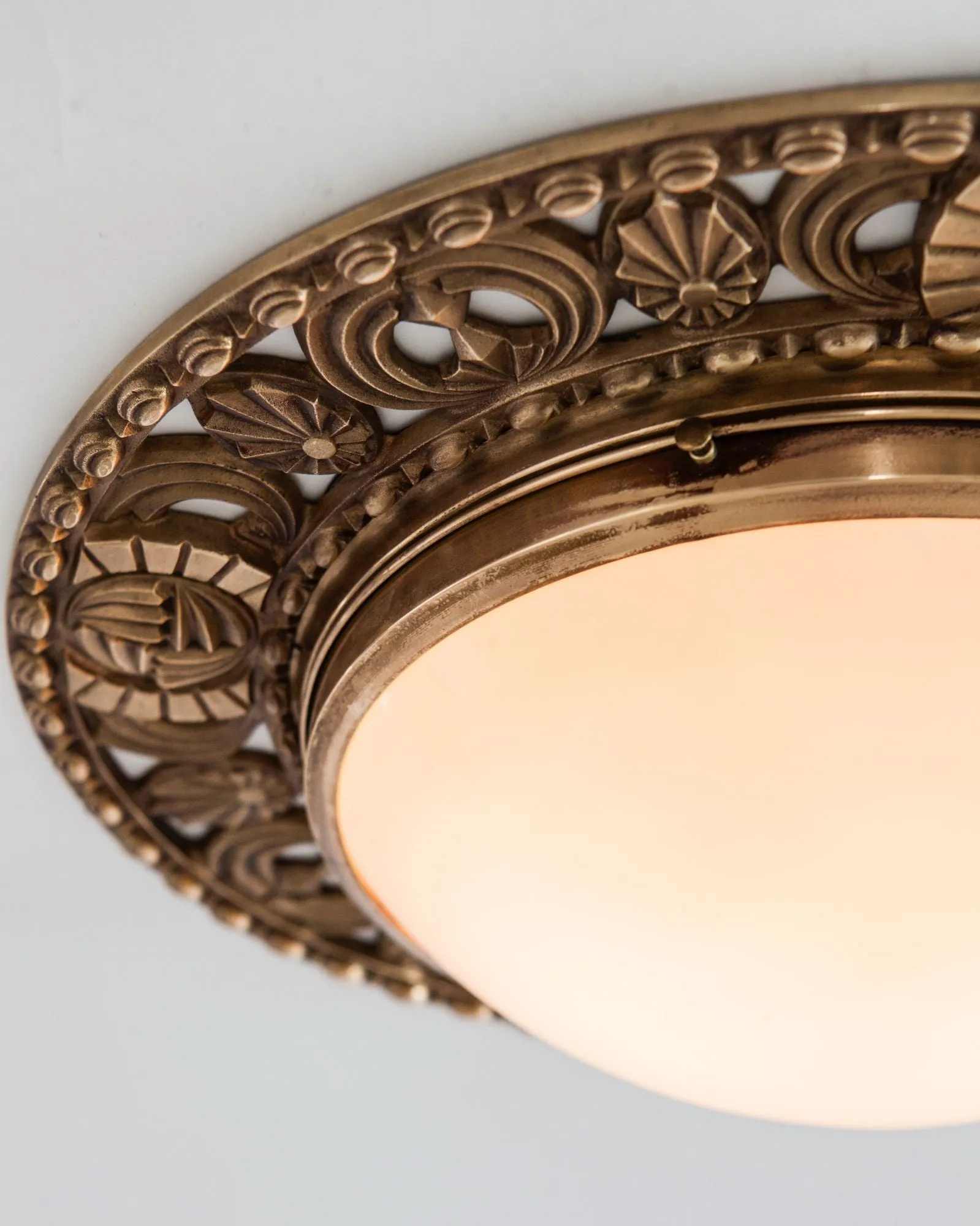 Bronze Art Deco Flush Mount with Opal Glass