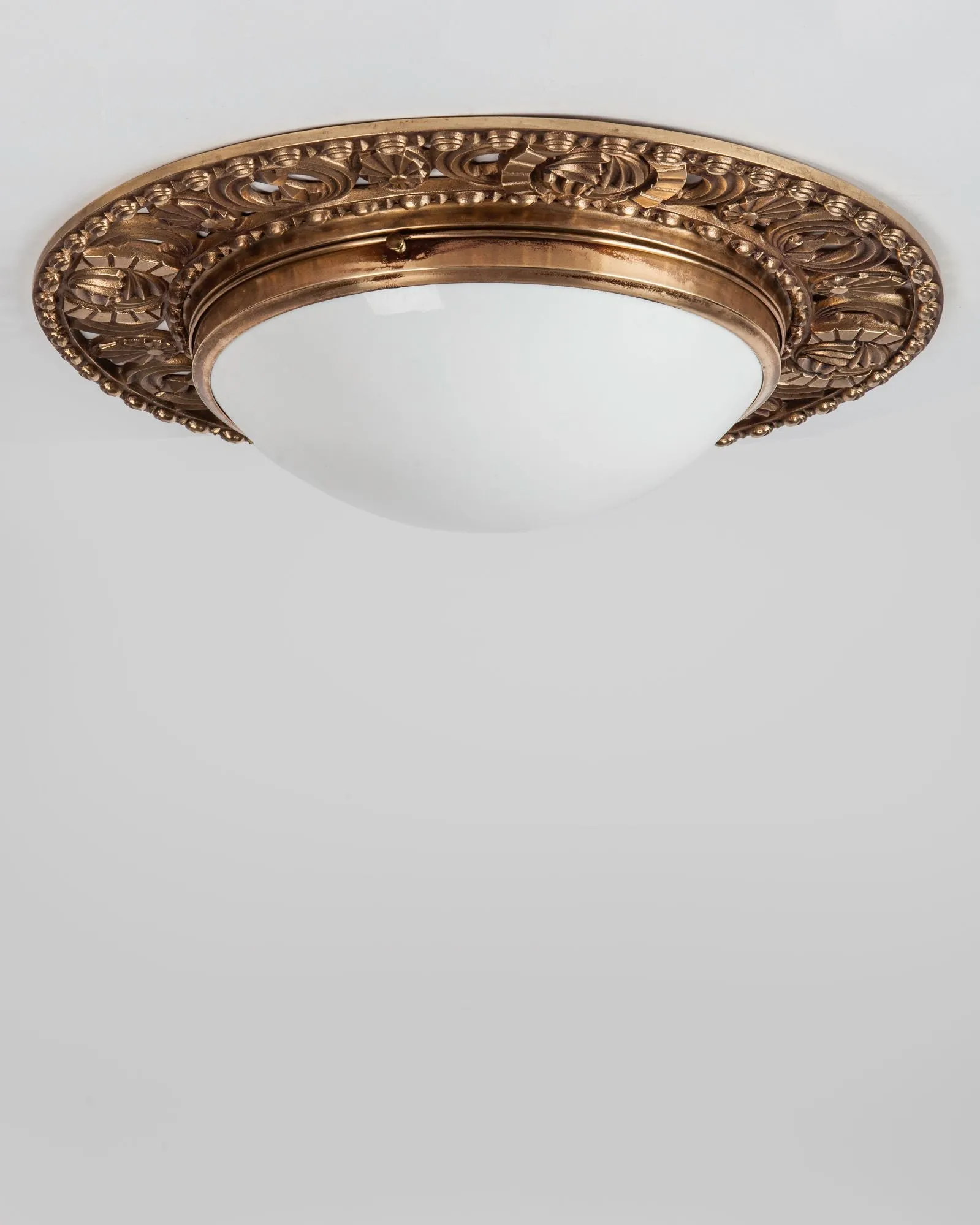 Bronze Art Deco Flush Mount with Opal Glass