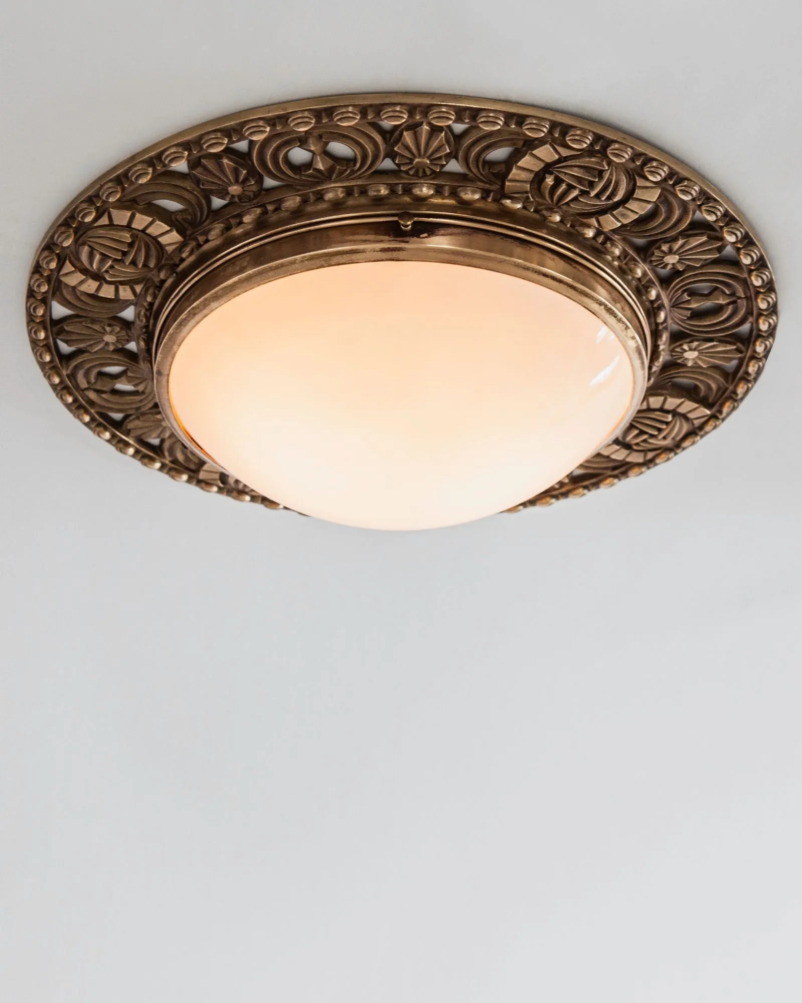 Bronze Art Deco Flush Mount with Opal Glass