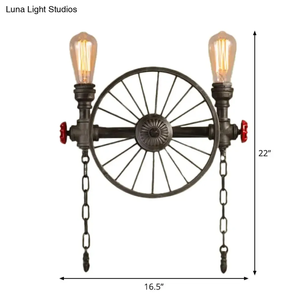 Bronze Steampunk Wall Sconce with Chain and Valve - 2/4-Head Iron Light Fixture