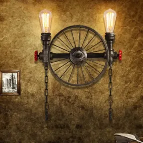 Bronze Steampunk Wall Sconce with Chain and Valve - 2/4-Head Iron Light Fixture