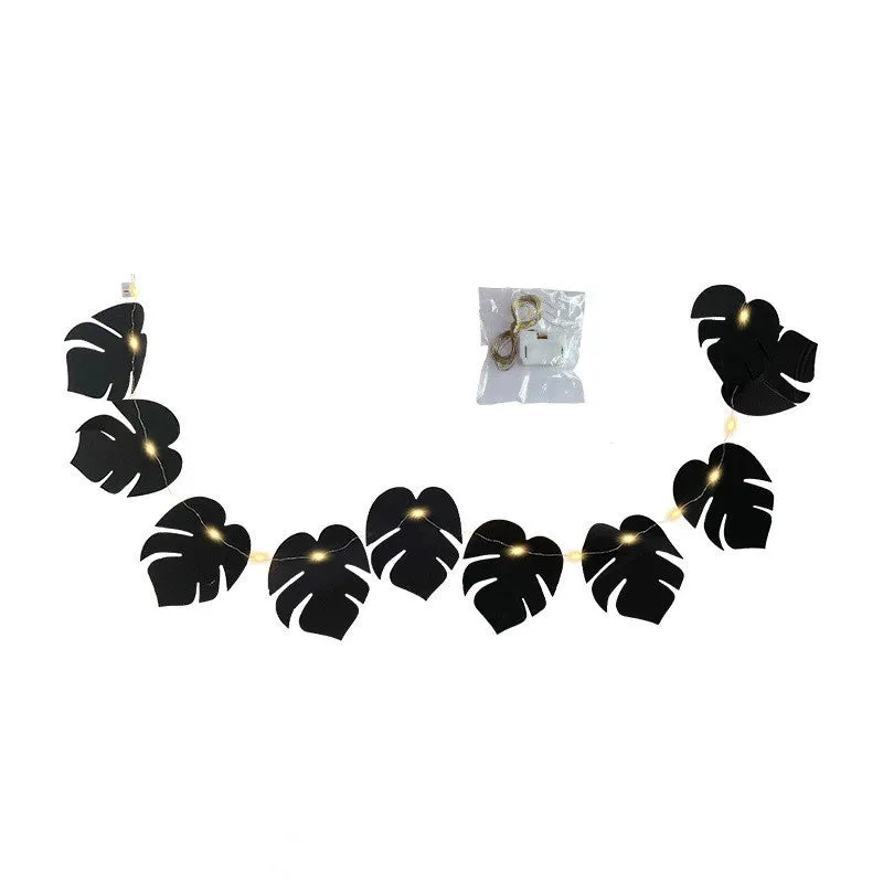 Bulk Black Halloween Tropical Palm Monstera Leaves Garland String Lights Wholesale