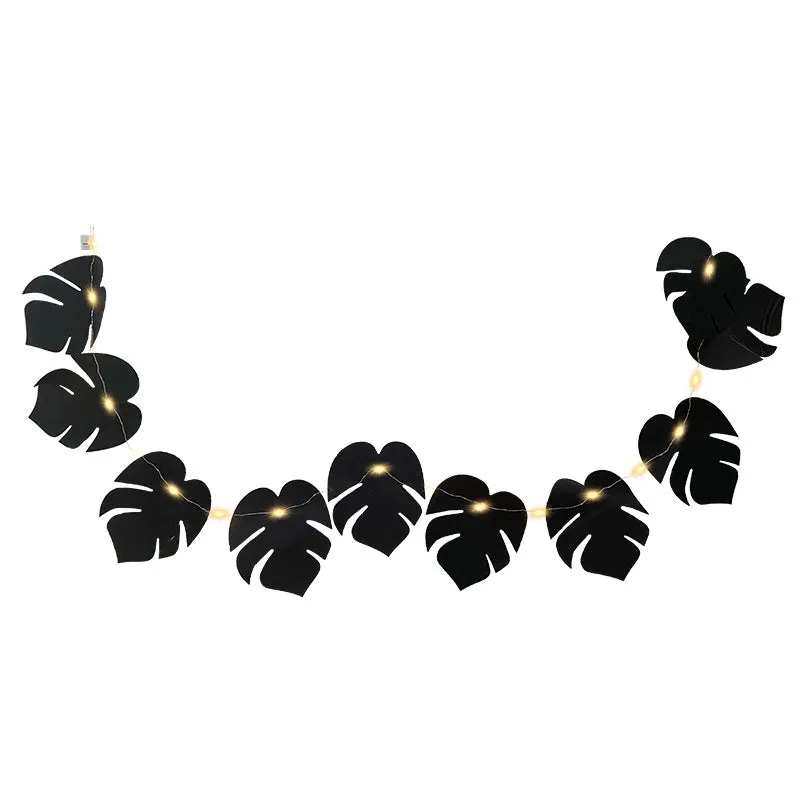 Bulk Black Halloween Tropical Palm Monstera Leaves Garland String Lights Wholesale