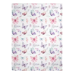 Butterfly Print Personalized Minky Blanket (Luxe Minky)