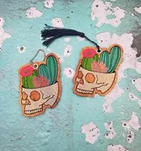 Cactus Skull Sketchy Bookmark/bag tag/ornament 4x4 machine embroidery design DIGITAL DOWNLOAD