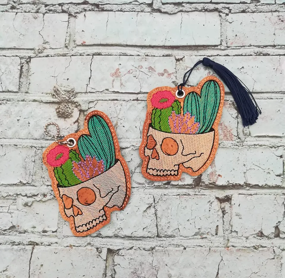 Cactus Skull Sketchy Bookmark/bag tag/ornament 4x4 machine embroidery design DIGITAL DOWNLOAD