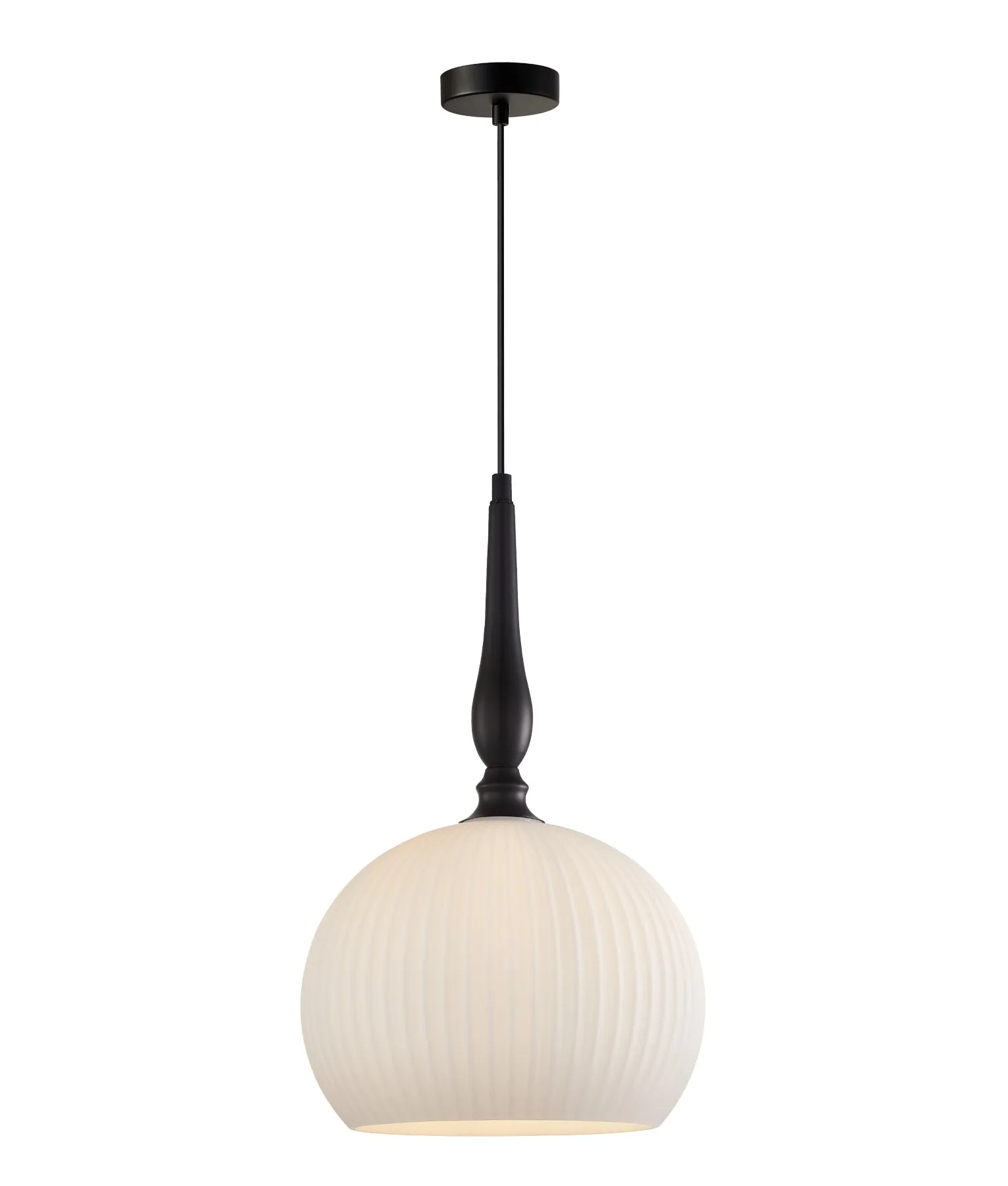 CALIZ: Interior Frosted Wine Glass Ribbed with Brass / Black Pendant Lights