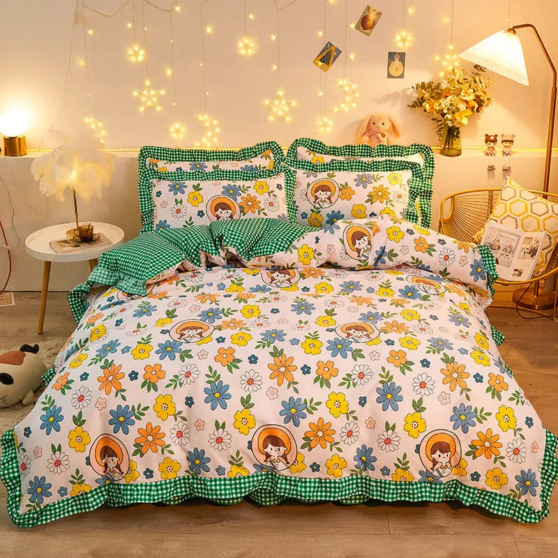 Cartoon Flowers Girl Bedding Sets