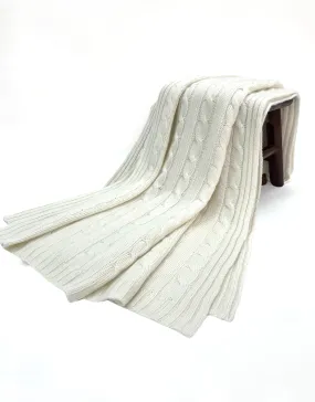 Cashmere Cable Throw in White