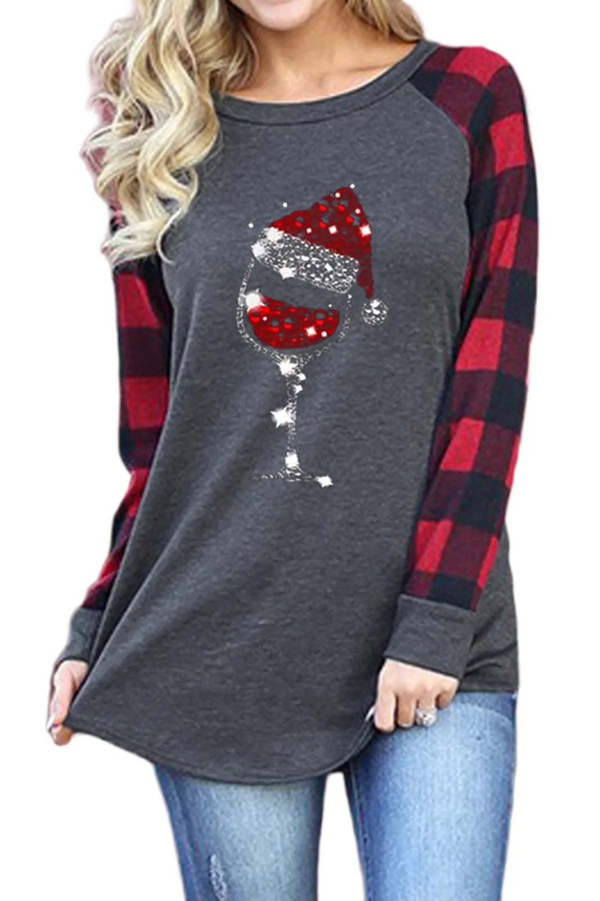 Christmas Hat Red Wine Glass Long Sleeve T Shirt