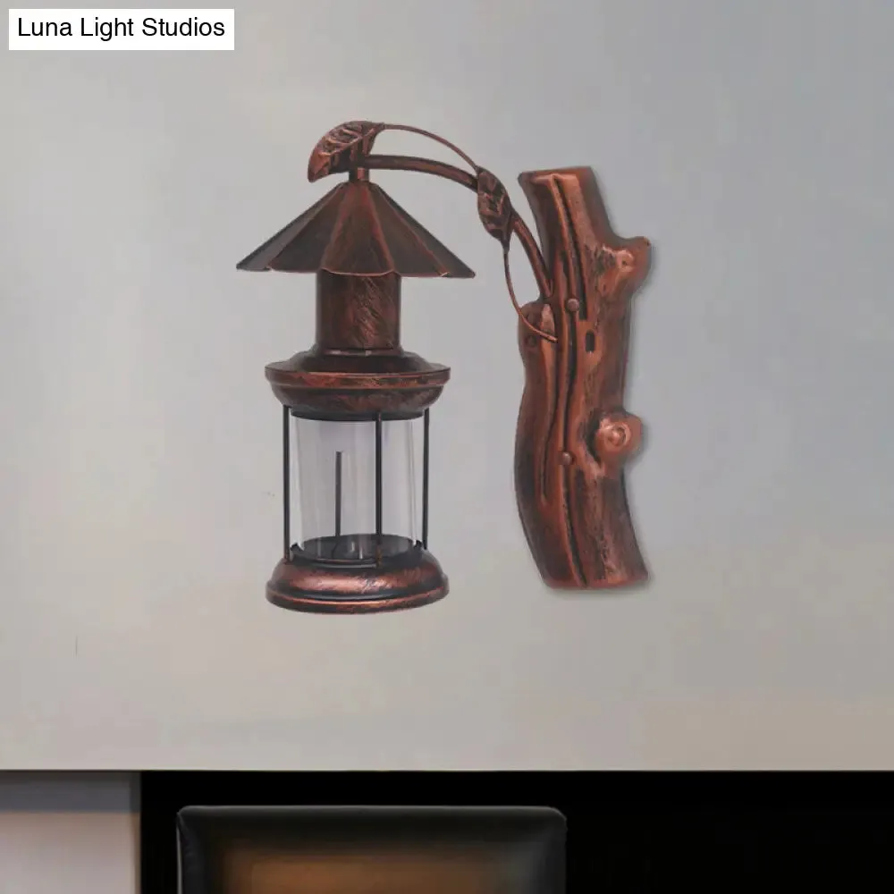 Clear Glass Wall Sconce with Retro Coastal Design and Black/Copper Finish