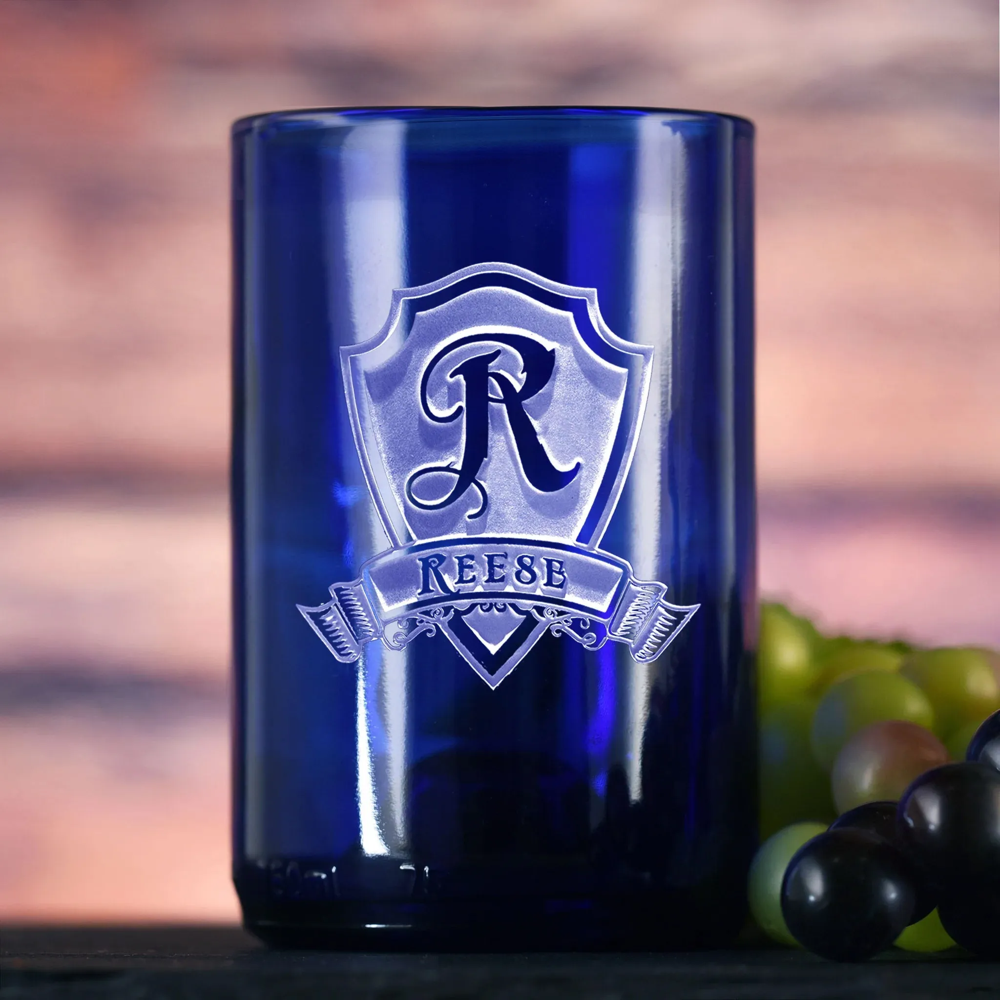 Cobalt Blue Recycle Wine Bottle Glass, Engraved Tumbler