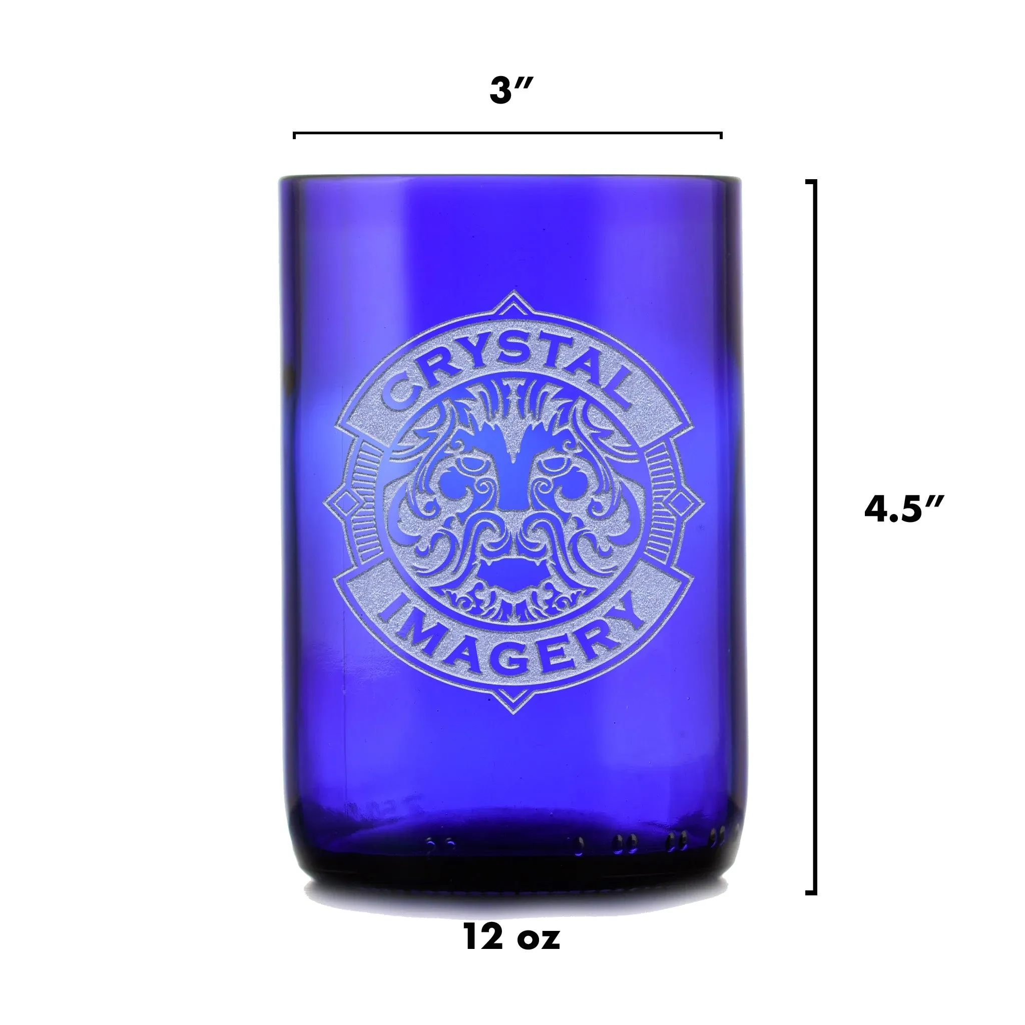 Cobalt Blue Recycle Wine Bottle Glass, Engraved Tumbler