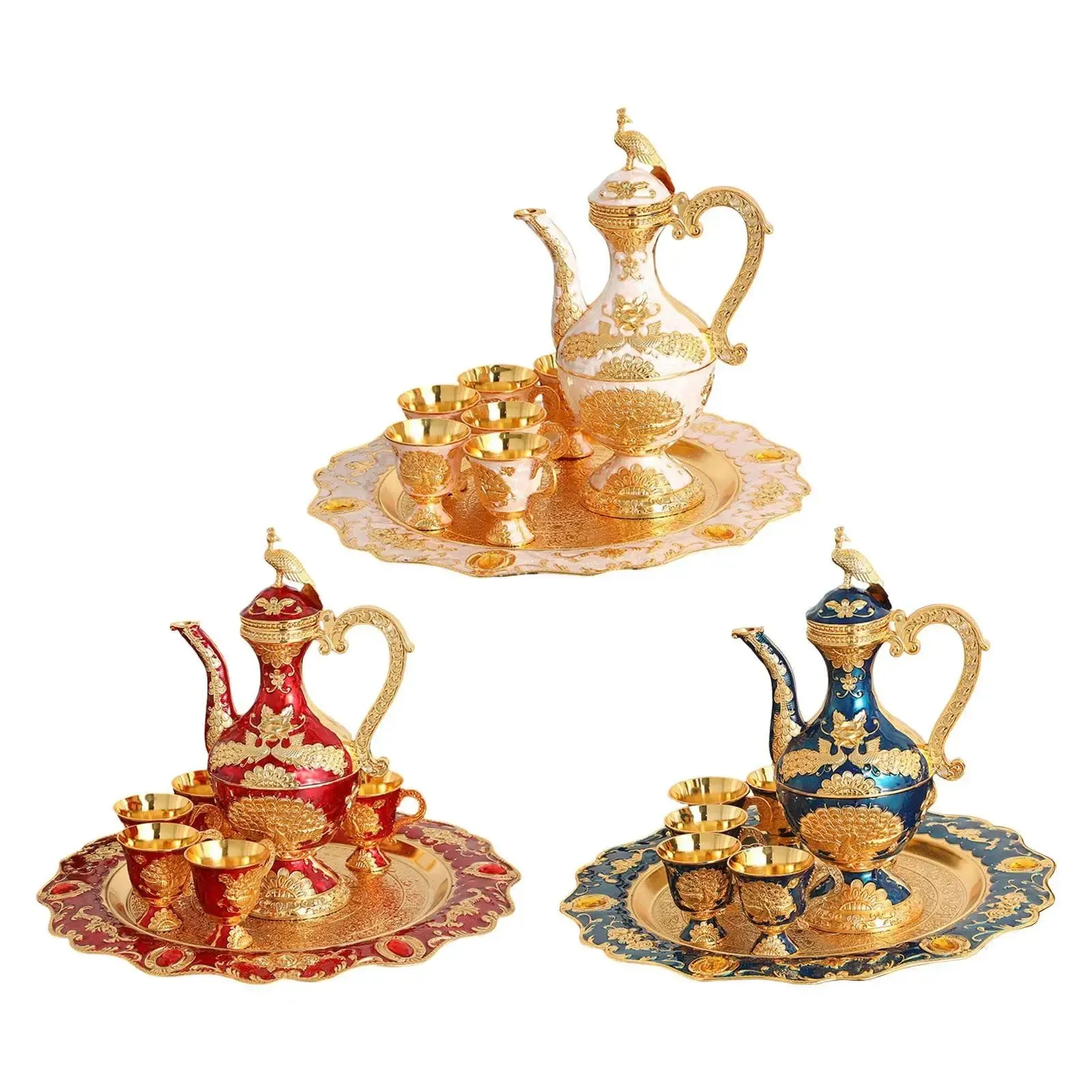 Coffee Pot Set China Coffee Set with Cups and Tray Ornament for Dining Table Bedroom Holiday Living Room Tea Coffee Cappuccino