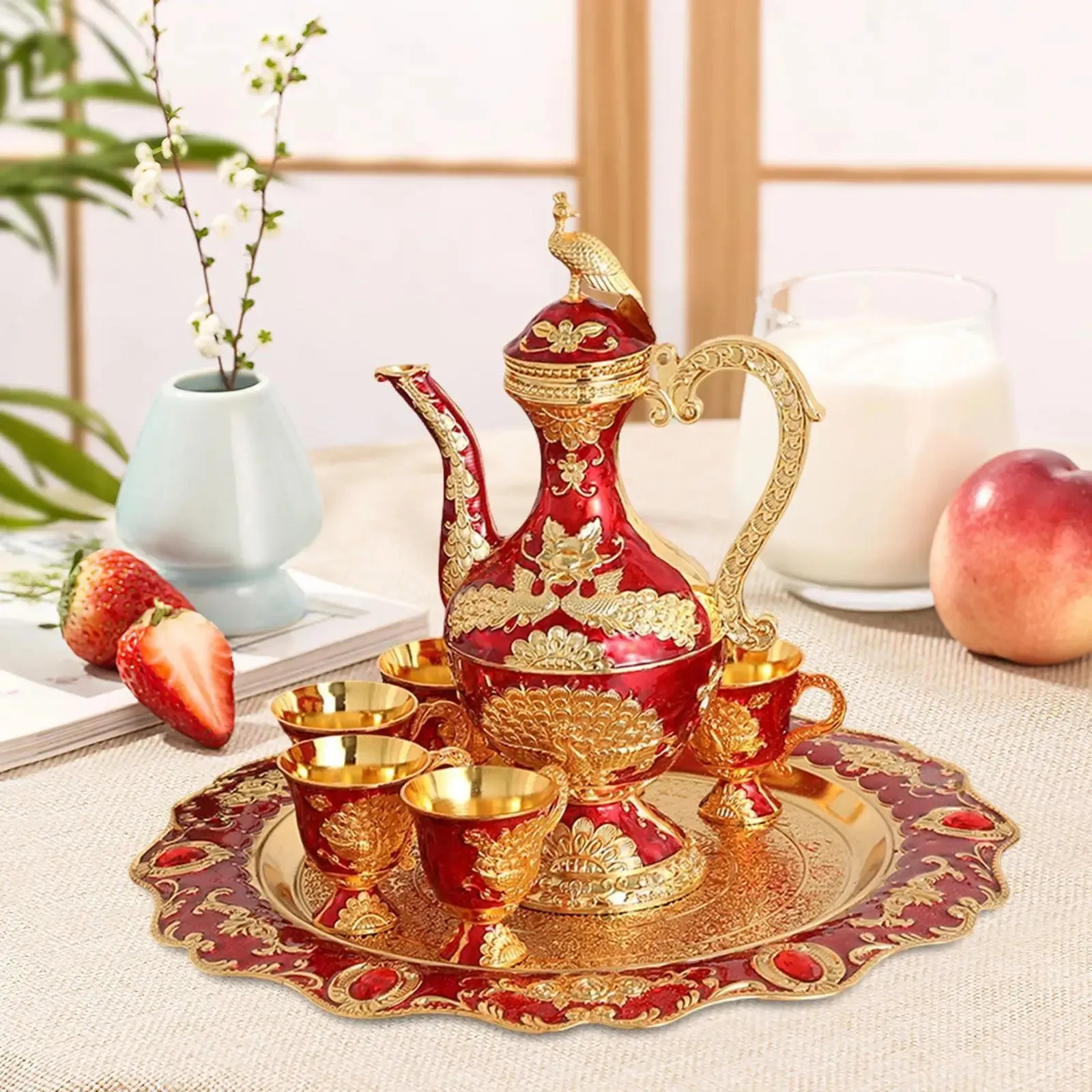 Coffee Pot Set China Coffee Set with Cups and Tray Ornament for Dining Table Bedroom Holiday Living Room Tea Coffee Cappuccino