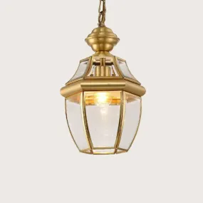 Colonial Style Oval Lantern Pendant Lamp with Clear Glass - Brass Finish, Ideal for Corridors and Ceilings