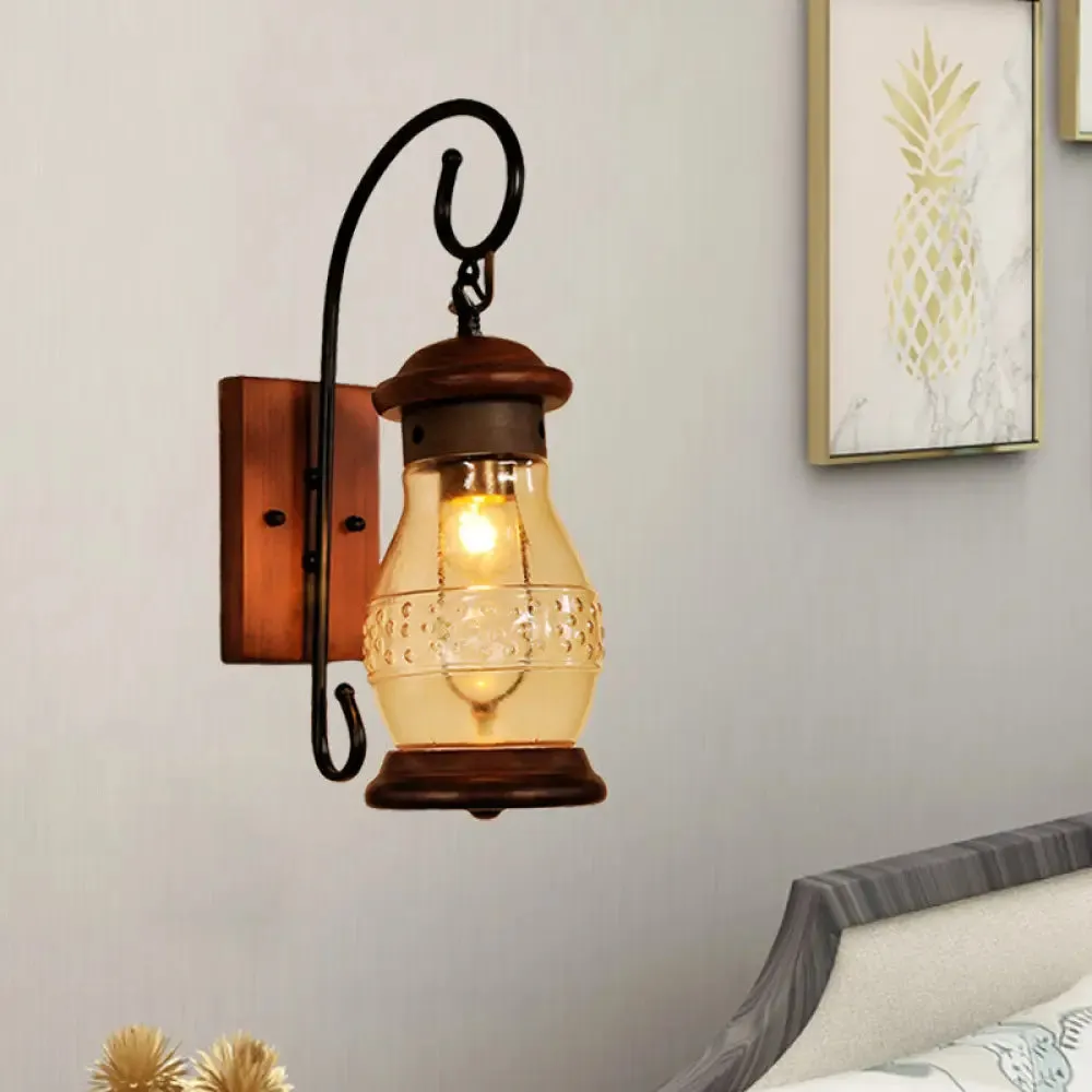 Copper Bottle Wall Sconce Light with Industrial Tan Glass - Bedroom Wall Lamp