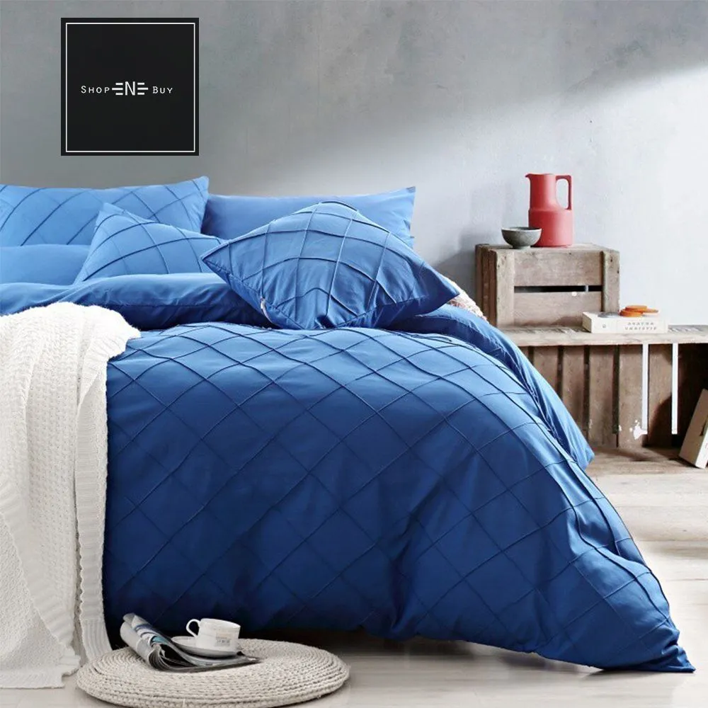 Cross Pleated Duvet Set Royal Blue