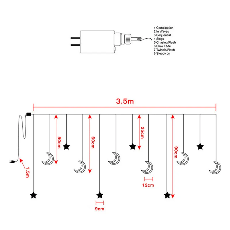 Curtain String Lights | 6 Moon 6 Star 3.5m