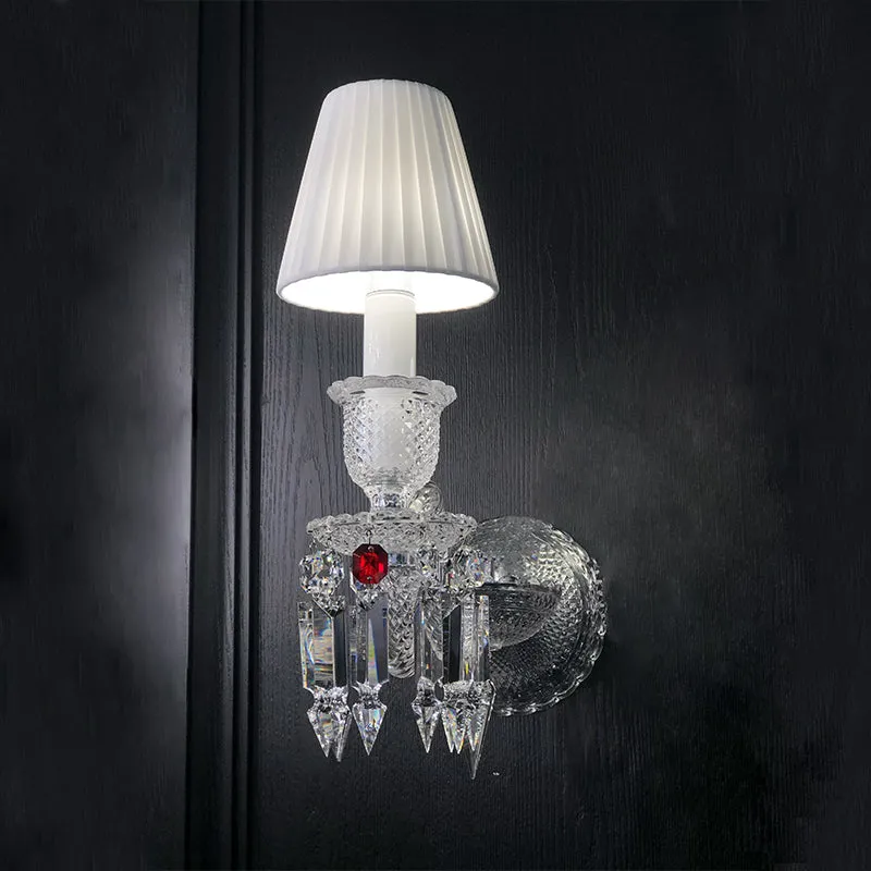 Customized Luxury 1-Light Crystal Wall Light with White Lampshade