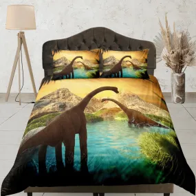 Dinosaur Duvet Cover Set Sci-Fi Bedspread, Animal Theme Dorm Bedding & Pillowcase