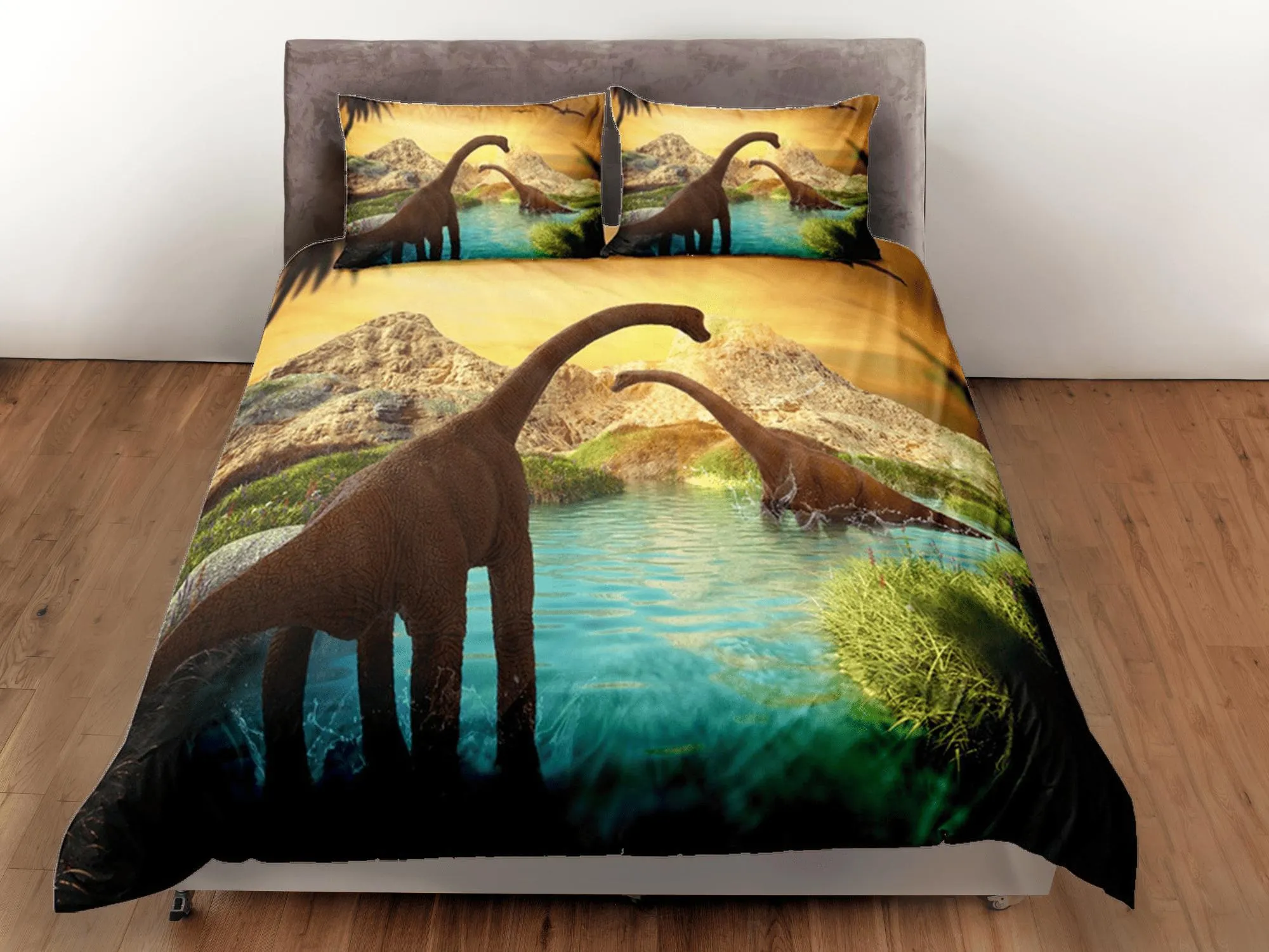 Dinosaur Duvet Cover Set Sci-Fi Bedspread, Animal Theme Dorm Bedding & Pillowcase