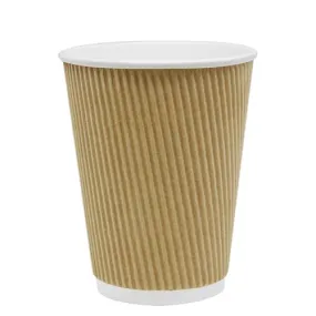 Disposable Coffee Cups - 12oz Ripple Paper Hot Cups - Kraft (90mm) - 500 ct